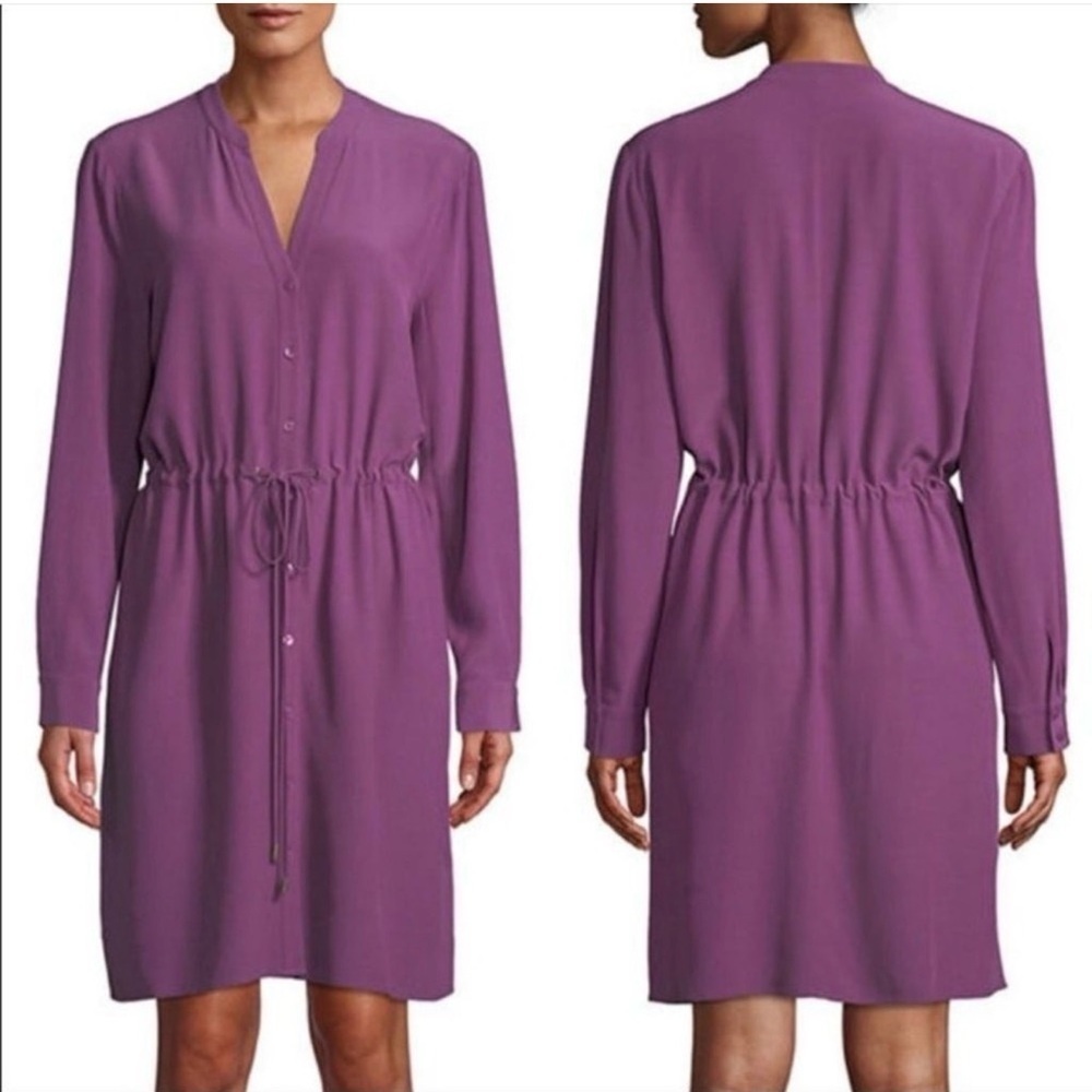 Eileen Fisher Size Medium Purple Drawstring Tencel Lyocell Shirt Dress. O